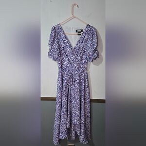 DKNY Floral Print Faux Wrap Iris Dress Multi Color Blue And Red Size 6